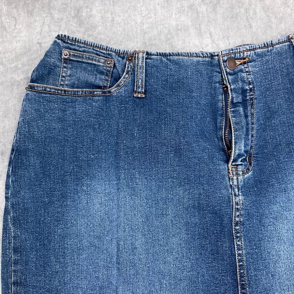Venezia Skirt‎ Women 10 Blue A-Line Stone Wash Back Slit Denim Stretch VTG - Picture 2 of 8